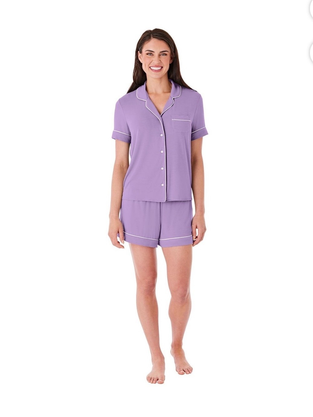 Women's Lavender Short-Sleeve Pajama Set with Contrast Piping